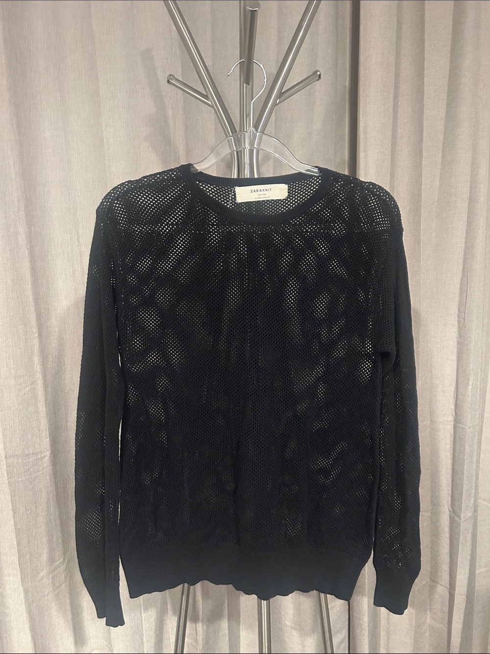 Zara Black Open Knit Long Sleeve Sweater